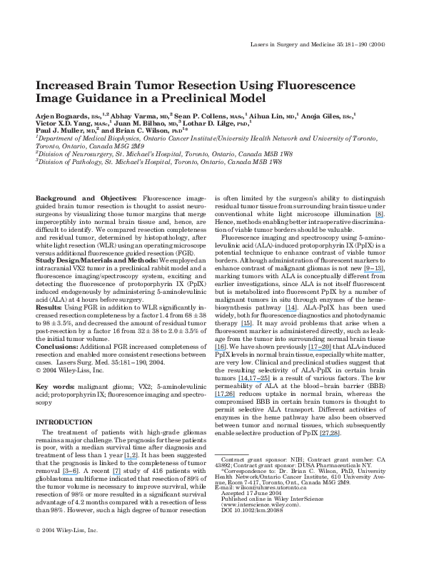 Pdf Increased Brain Tumor Resection Using Fluorescence Image Guidance