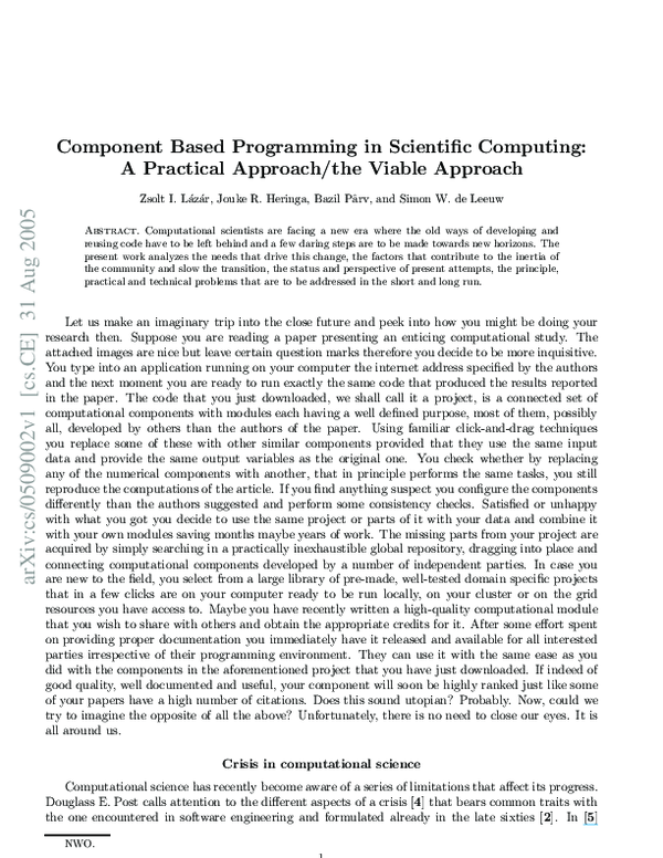 (PDF) Component Based Programming in Scientific Computing: A Practical ...