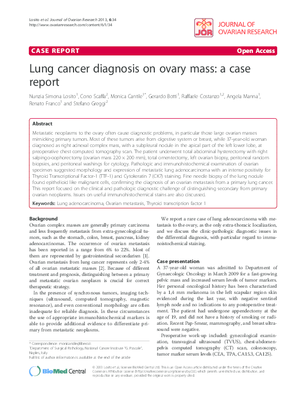 (PDF) Lung cancer diagnosis on ovary mass a case report Nunzia