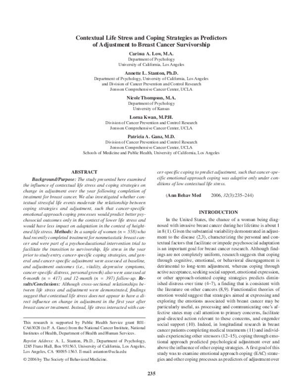 (PDF) Contextual life stress and coping strategies as predictors of ...