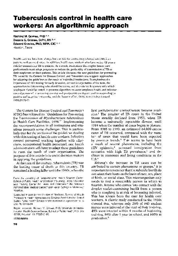 (PDF) Tuberculosis control in health care workers: An algorithmic approach