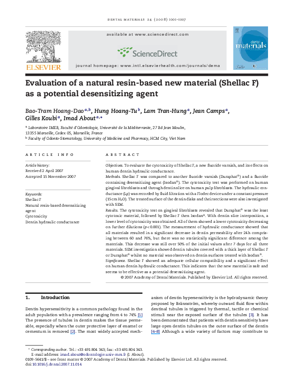 (PDF) Evaluation of a natural resinbased new material (Shellac F) as a