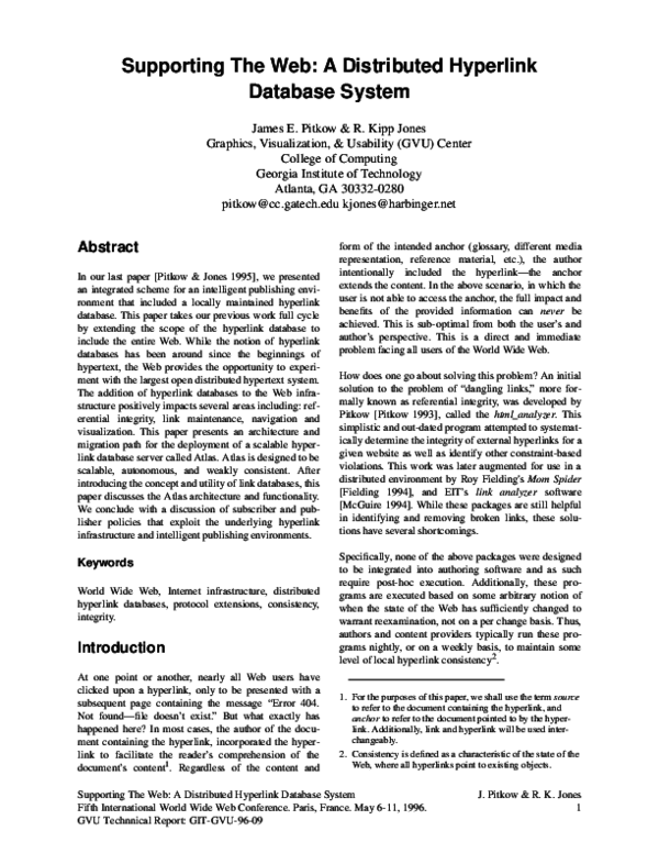 (PDF) Supporting the Web: A Distributed Hyperlink Database System