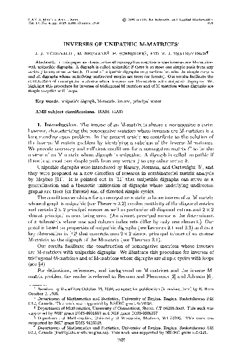 (PDF) Inverses of Unipathic M-Matrices