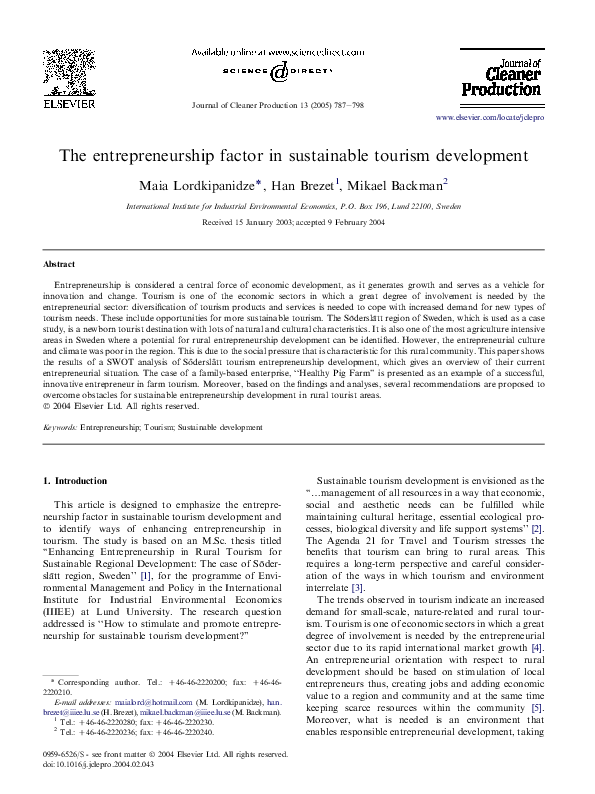 (PDF) The entrepreneurship factor in sustainable tourism development