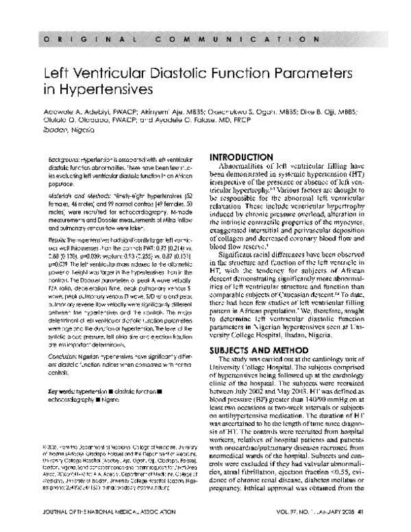 (PDF) Left ventricular diastolic function parameters in hypertensives