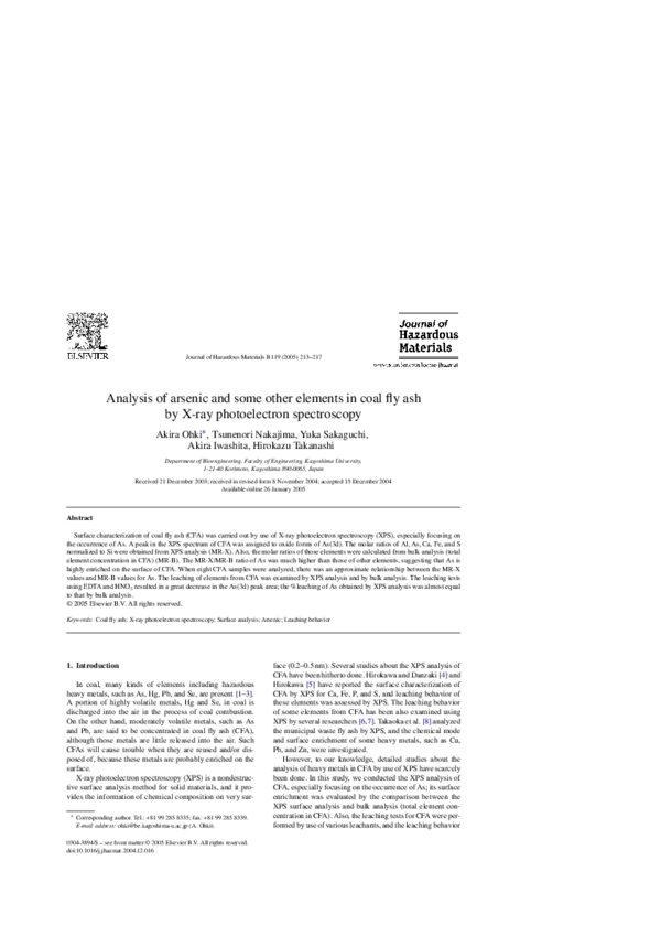 (PDF) Analysis of arsenic and some other elements in coal fly ash by X ...
