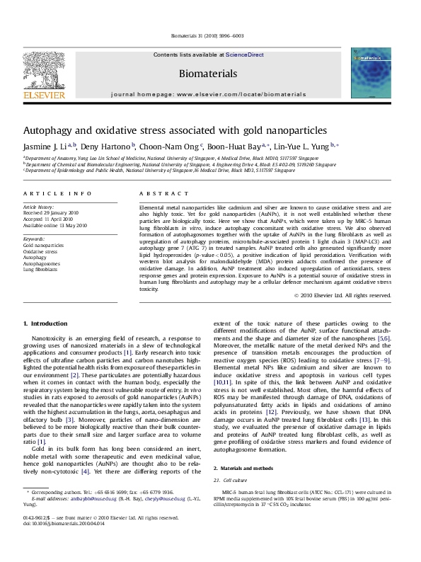 (PDF) Autophagy and oxidative stress associated with gold nanoparticles