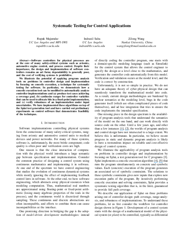(PDF) Systematic testing for control applications