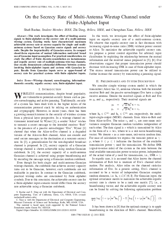 (PDF) On the Secrecy Rate of Multi-Antenna Wiretap Channel under Finite ...