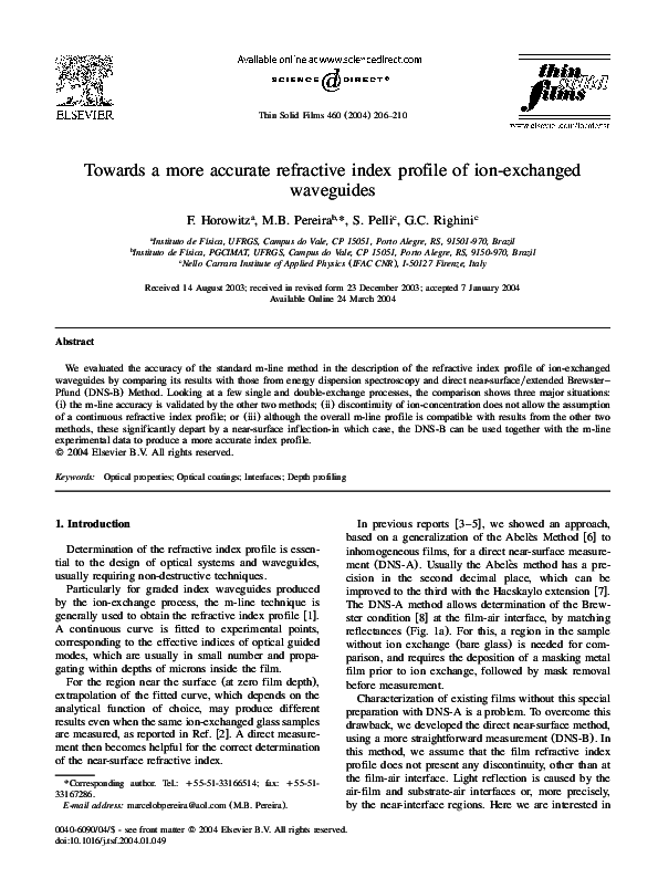 (PDF) Towards a more accurate refractive index profile of ionexchanged waveguides Flavio (PDF) Towards a more accurate refractive index profile of ionexchanged waveguides Flavio