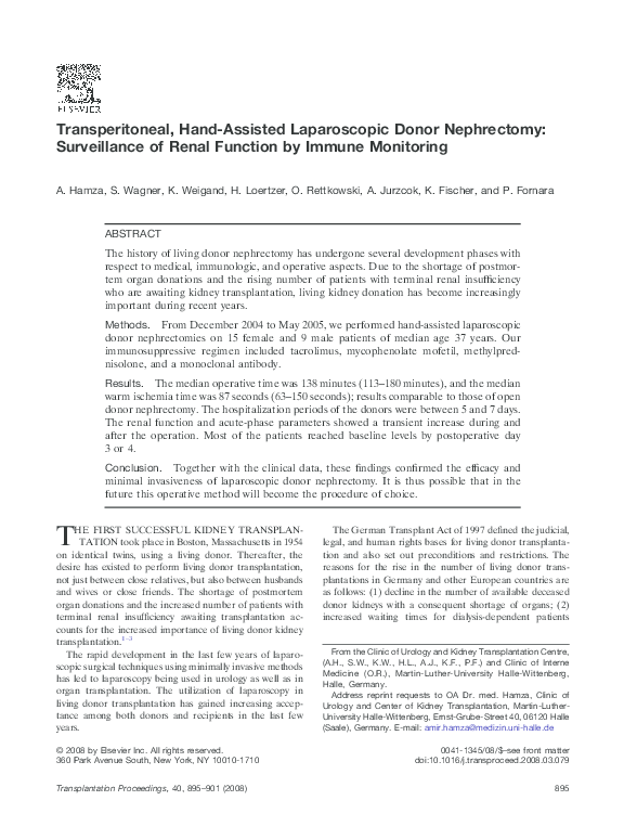 (PDF) Transperitoneal, Hand-Assisted Laparoscopic Donor Nephrectomy ...
