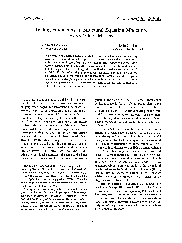 (PDF) Testing parameters in structural equation modeling: Every "one ...