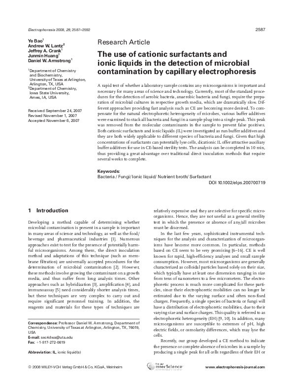 (PDF) The use of cationic surfactants and ionic liquids in the ...