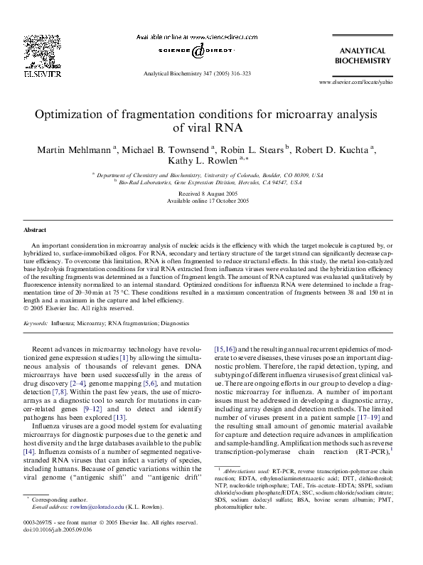 (PDF) Optimization of fragmentation conditions for microarray analysis ...
