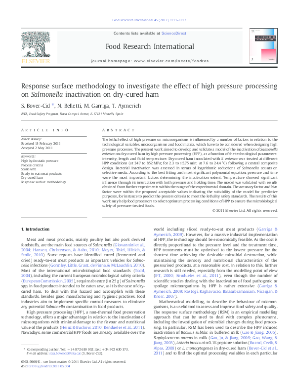 (PDF) Response surface methodology to investigate the effect of high ...