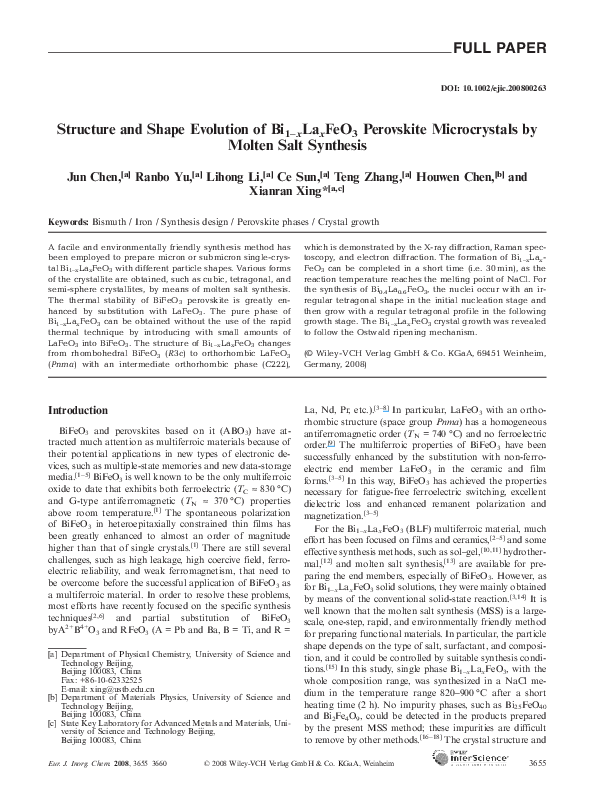 (PDF) Structure and Shape Evolution of Bi 1- x La x FeO 3 Perovskite ...