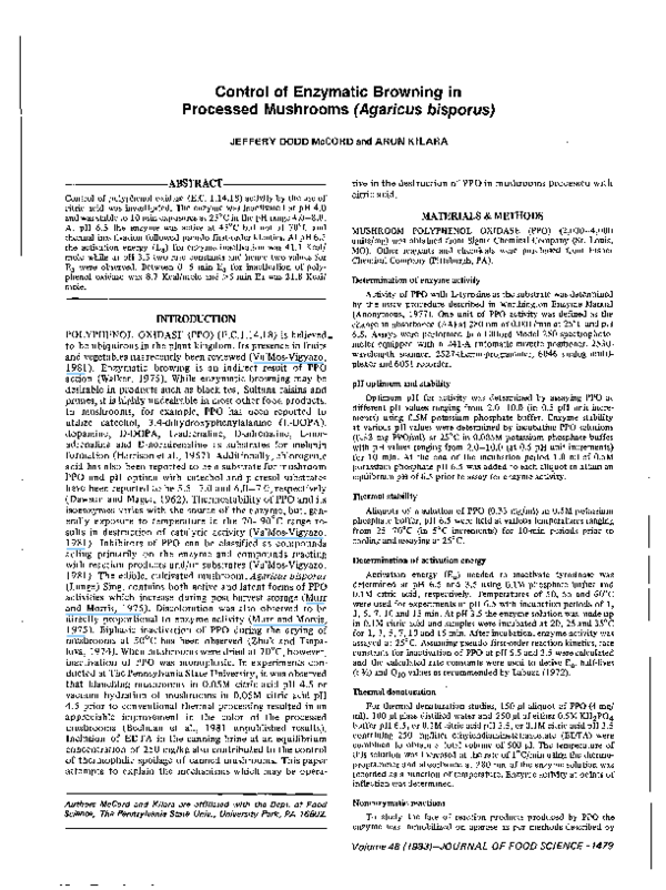 (PDF) Control of Enzymatic Browning in Processed Mushrooms (Agaricus