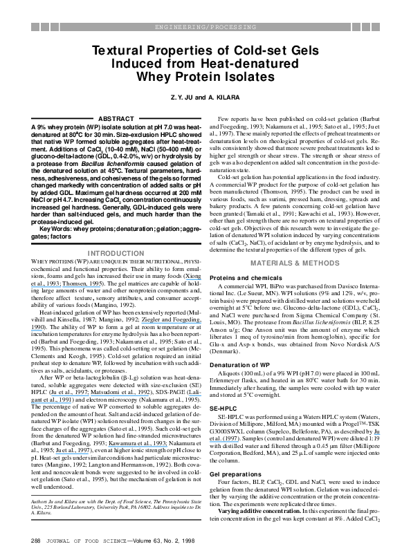 (PDF) Textural Properties of Coldset Gels Induced from Heatdenatured