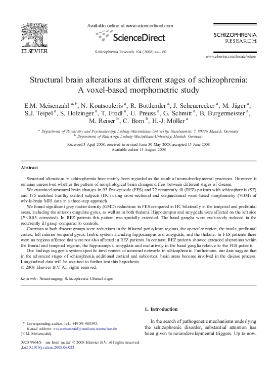 (PDF) Structural brain alterations at different stages of schizophrenia ...