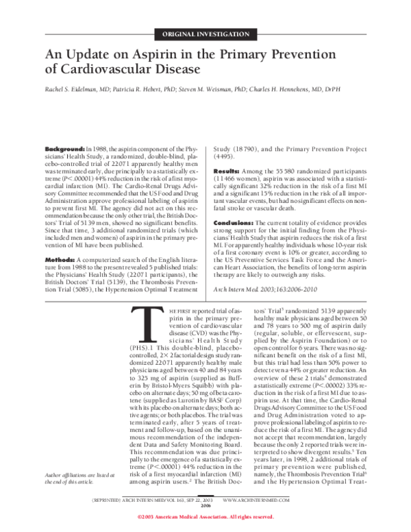 (PDF) An Update on Aspirin in the Primary Prevention of Cardiovascular ...