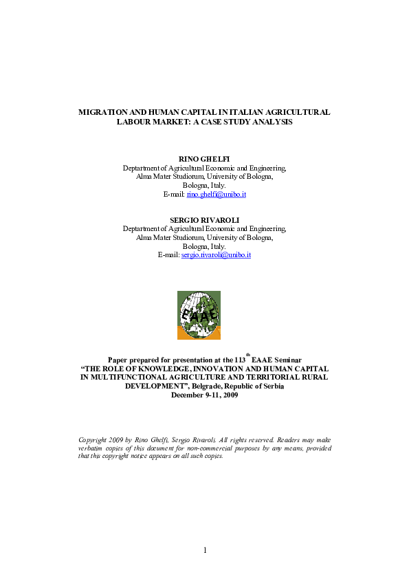 (PDF) MIGRATION AND HUMAN CAPITAL IN ITALIAN AGRICULTURAL LABOUR MARKET ...