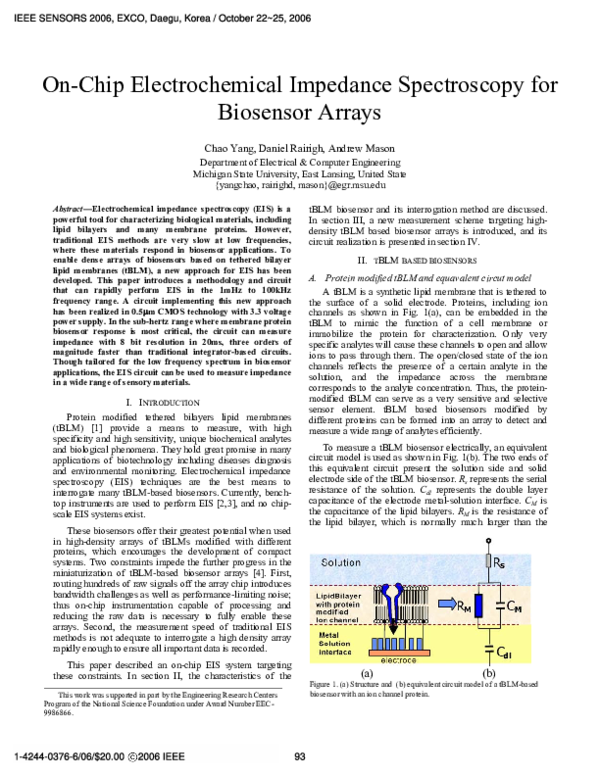 (PDF) On-Chip Electrochemical Impedance Spectroscopy for Biosensor Arrays