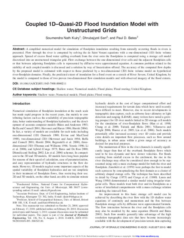 (PDF) Coupled 1D–Quasi2D Flood Inundation Model with Unstructured Grids