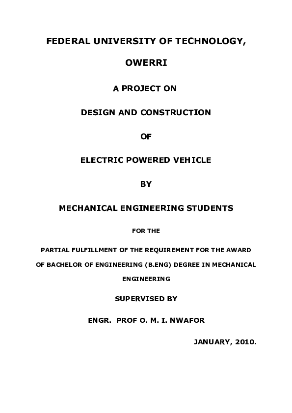 (DOC) A PROJECT ON DESIGN AND CONSTRUCTION OF ELECTRIC POWERED VEHICLE ...