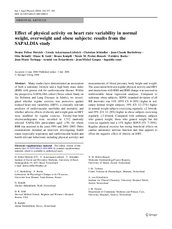 (PDF) Effect of physical activity on heart rate variability in normal ...