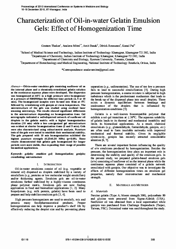 (PDF) Characterization of oilinwater gelatin emulsion gels Effect of