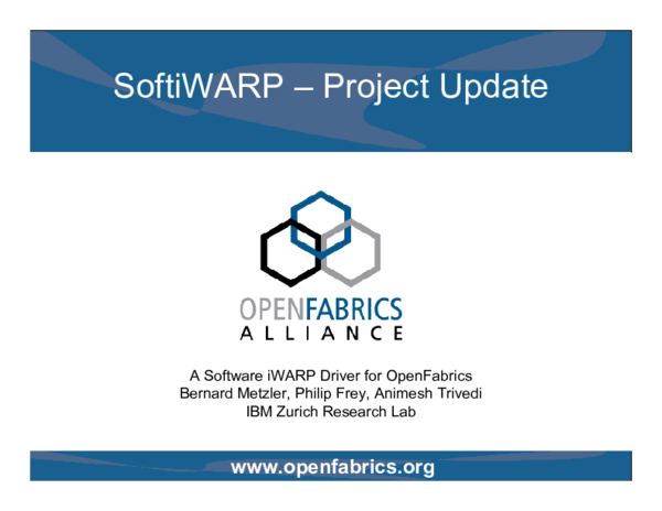 (PDF) SoftiWARP – Project Update: A Software iWARP Driver for OpenFabrics