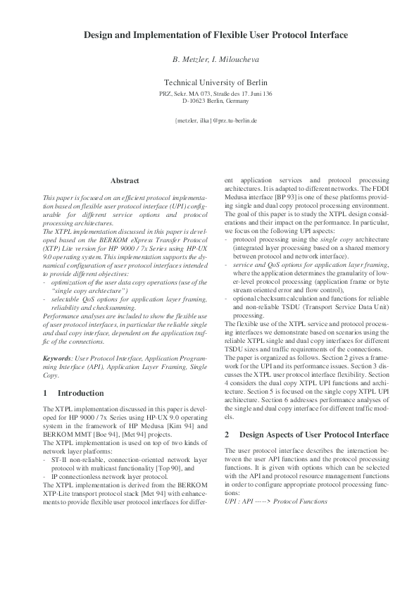 (PDF) Design and Implementation of Flexible User Protocol Interface