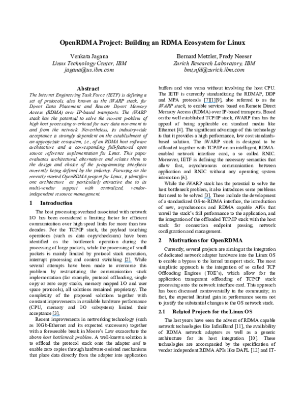 (PDF) OpenRDMA Project: Building an RDMA Ecosystem for Linux