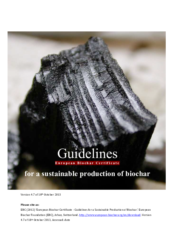 (PDF) European Biochar Certificate - Guidelines for a Sustainable ...