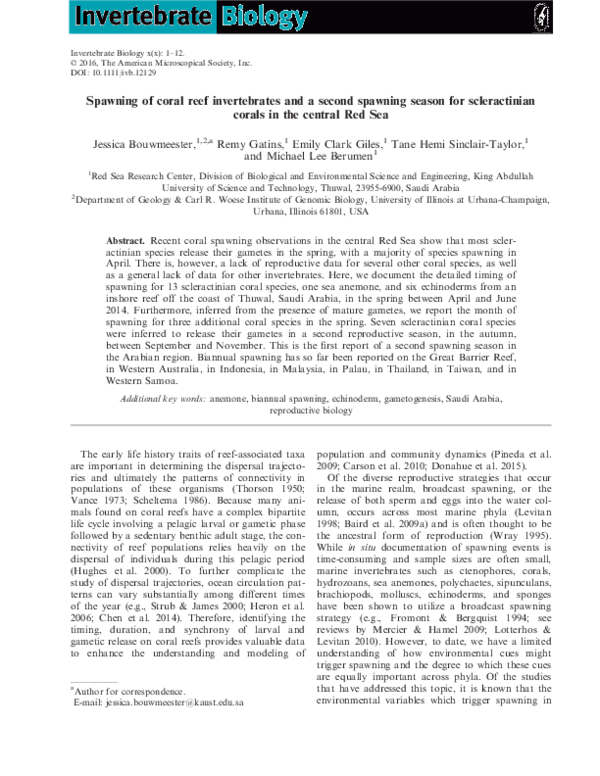 Spawning of coral reef invertebrates and a second spawning season for ...