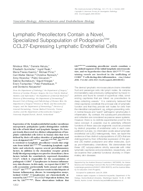 (PDF) Lymphatic Precollectors Contain a Novel, Specialized ...