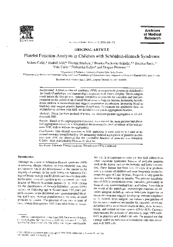  pdf platelet function analysis in children with sch nlein henoch