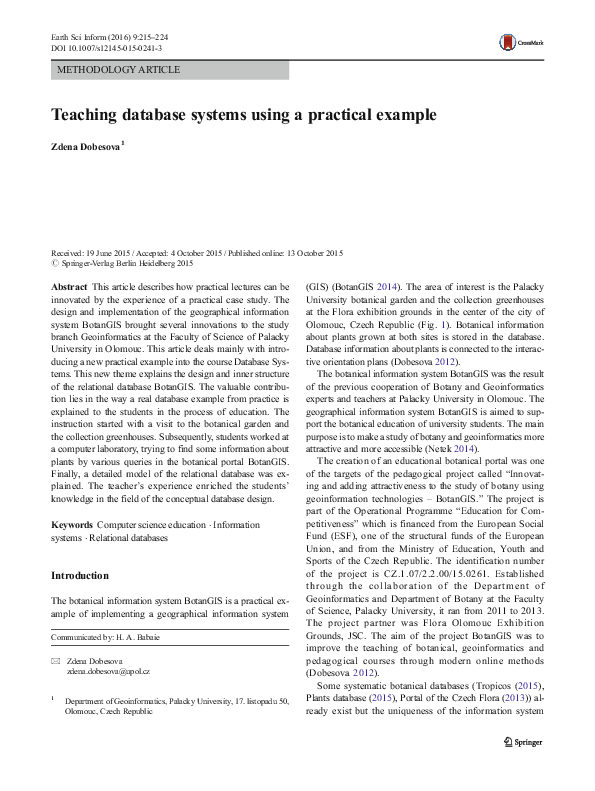 (PDF) Teaching database systems using a practical example
