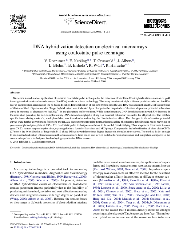 (PDF) DNA hybridization detection on electrical microarrays using ...