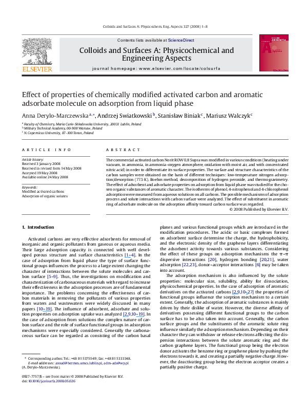 (PDF) Effect of properties of chemically modified activated carbon and ...