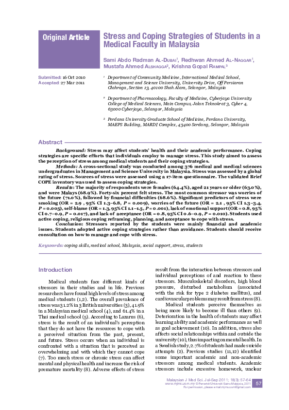 (PDF) Stress and coping strategies of students in a medical faculty in ...