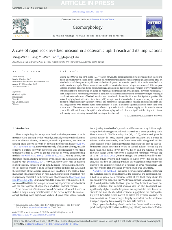 (PDF) A case of rapid rock riverbed incision in a coseismic uplift ...