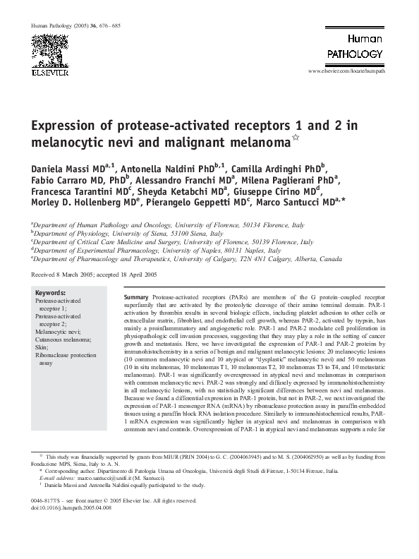 (PDF) Expression of protease-activated receptors 1 and 2 in melanocytic ...