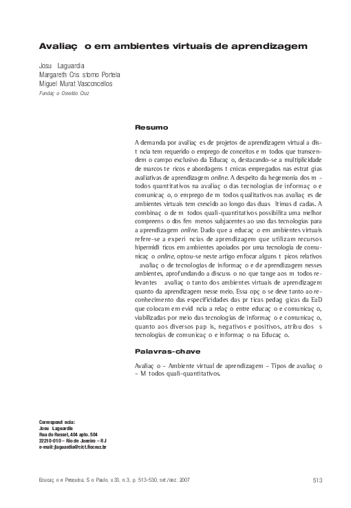 (PDF) Evaluation in virtual learning environments