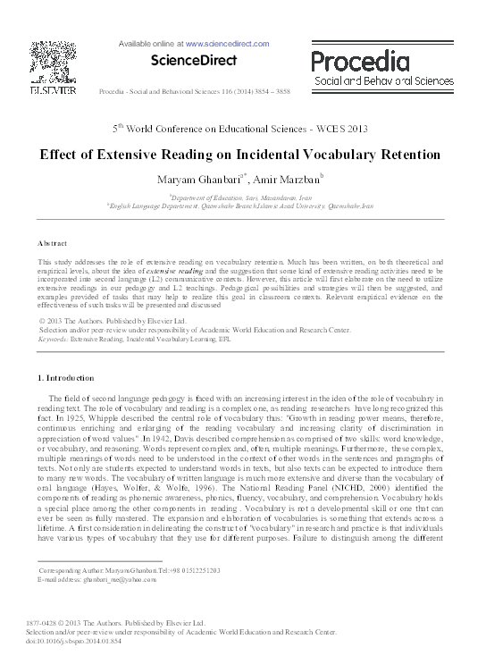 (PDF) Effect of Extensive Reading on Incidental Vocabulary Retention