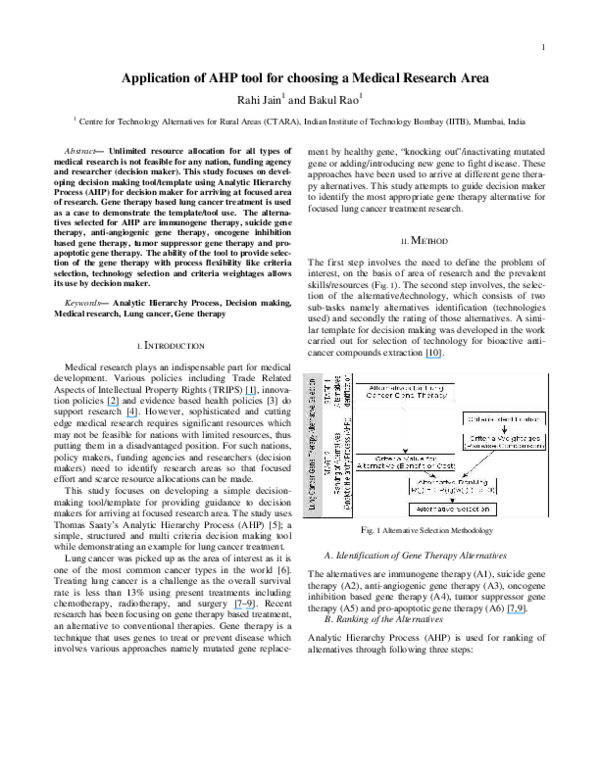 (PDF) Application of AHP Tool for Choosing a Medical Research Area