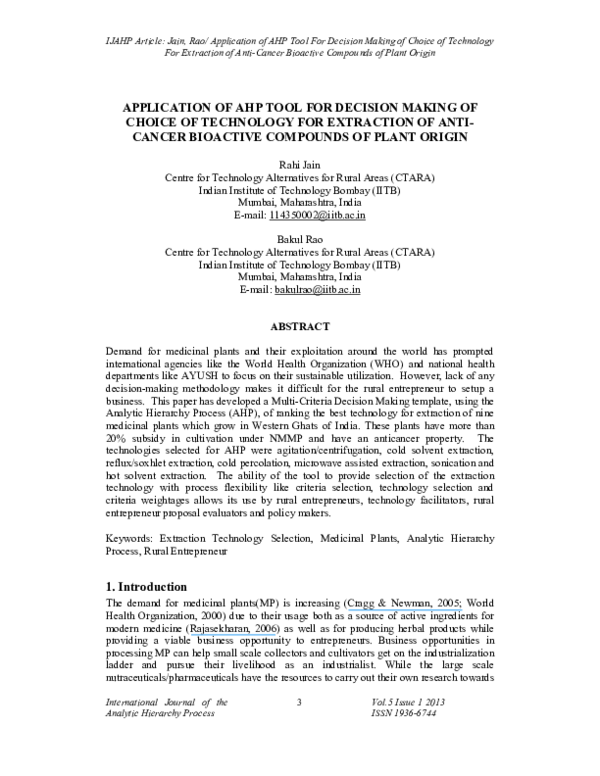 (PDF) Application of Ahp Tool for Decision Making of Choice of ...