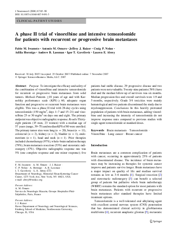 (PDF) A phase II trial of vinorelbine and intensive temozolomide for ...