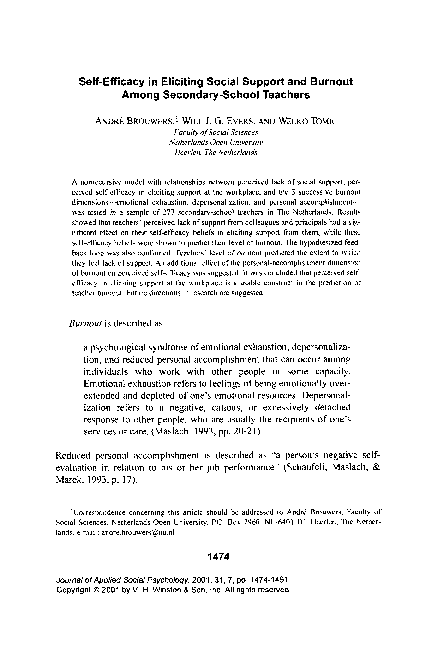 (PDF) Teacher Burnout and Self-Efficacy in Eliciting Social Support
